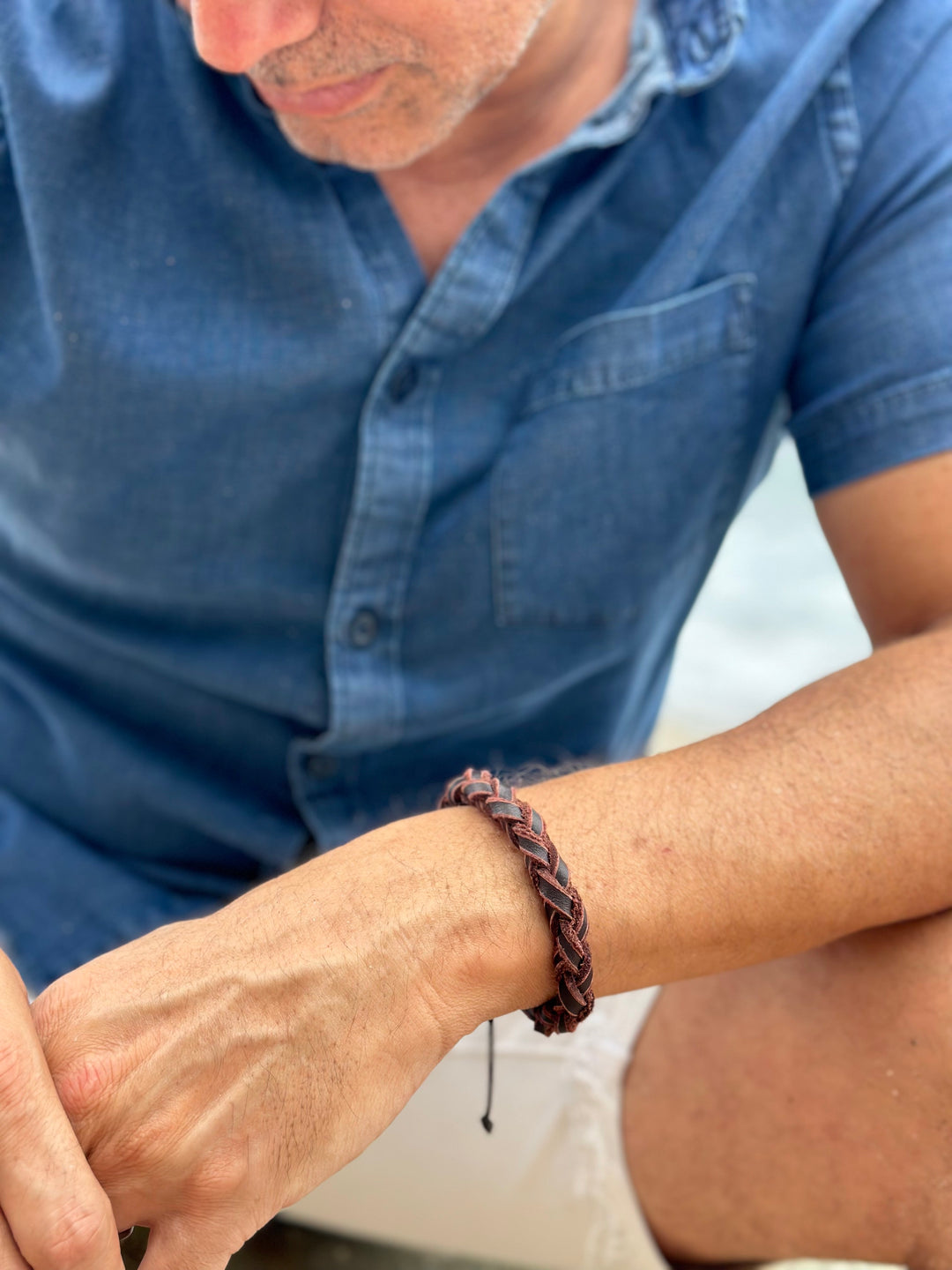 mens wearing leather bracelet