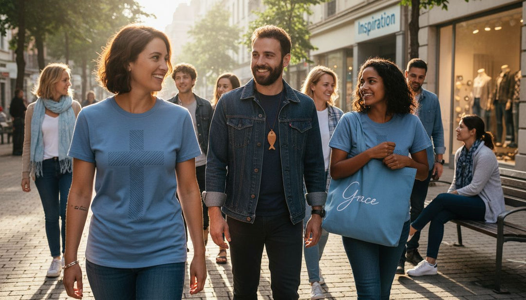 Diverse people in faith-inspired street fashion